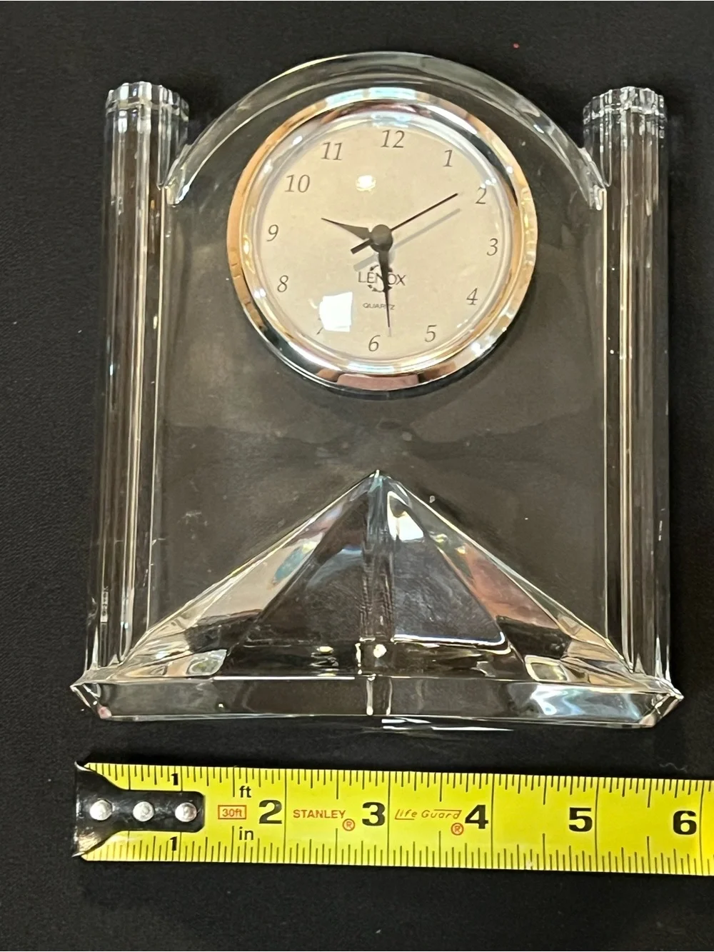 Lenox Clear Crystal Quartz Mantel Clock Pyramid Design  - Clear